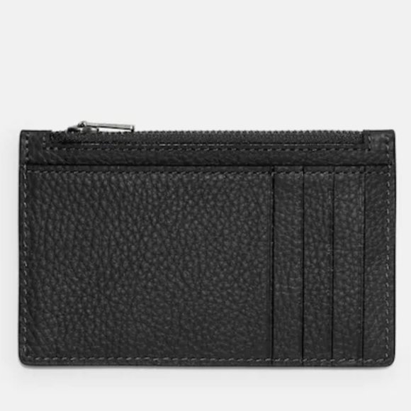 NEW Coach Zip Card Case Wallet Black Pebbled Leather - Picture 2 of 6